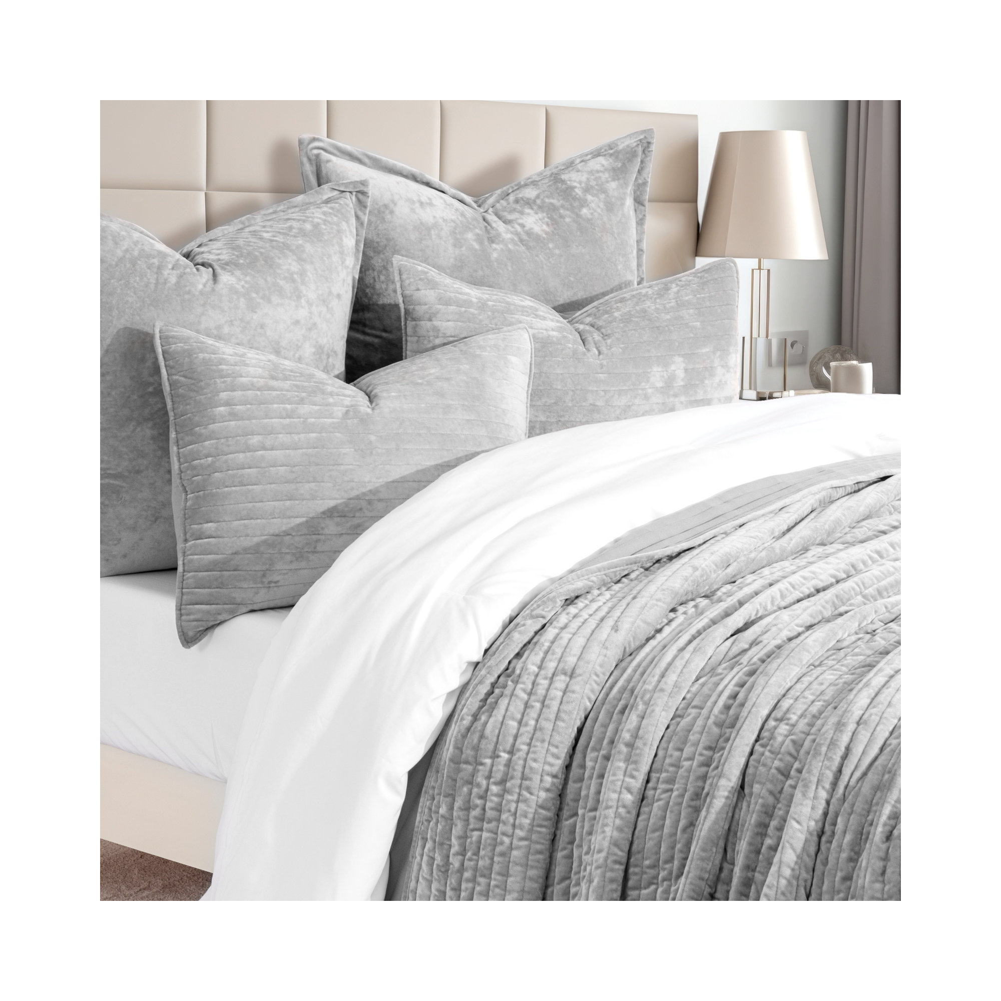 Luxe Velvet Channel Quilt Set, King, Frost Gray