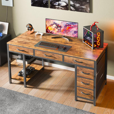 Computer Desk With 6 Drawers, Office Desk With Shelves, Reversible Gaming Desk, Corner Desk With Storage, Work Desk For Home Office, Study, Living Roo by Latitude Run
