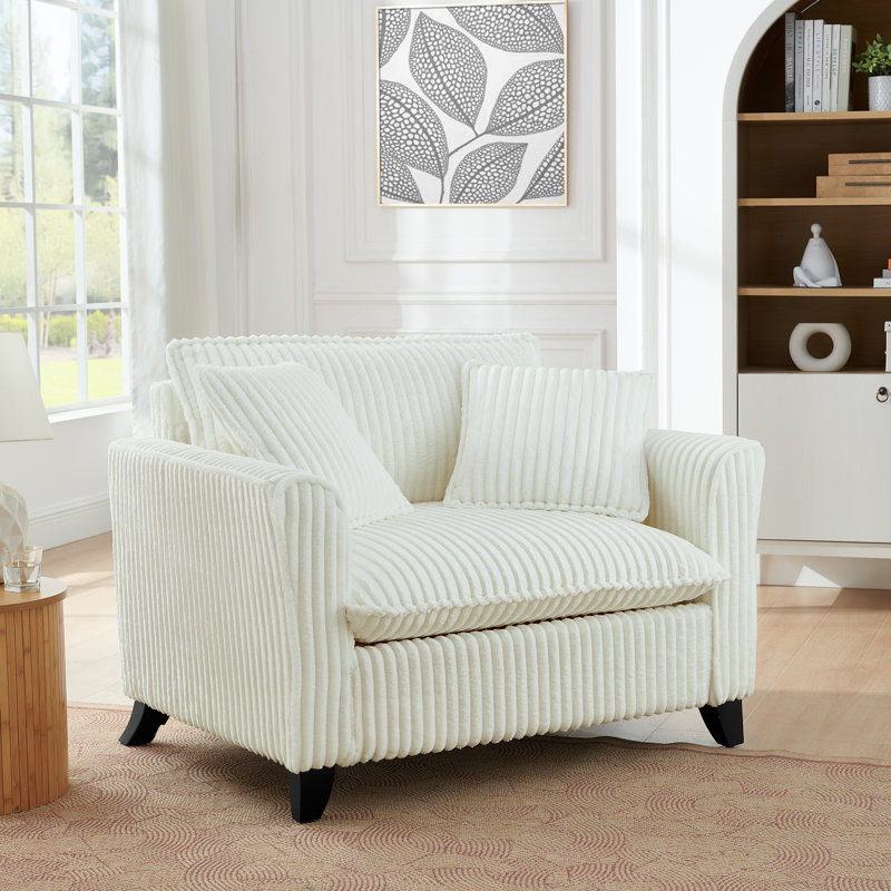 Fauteuil rembourré 46,5 po en velours côtelé, Blanc