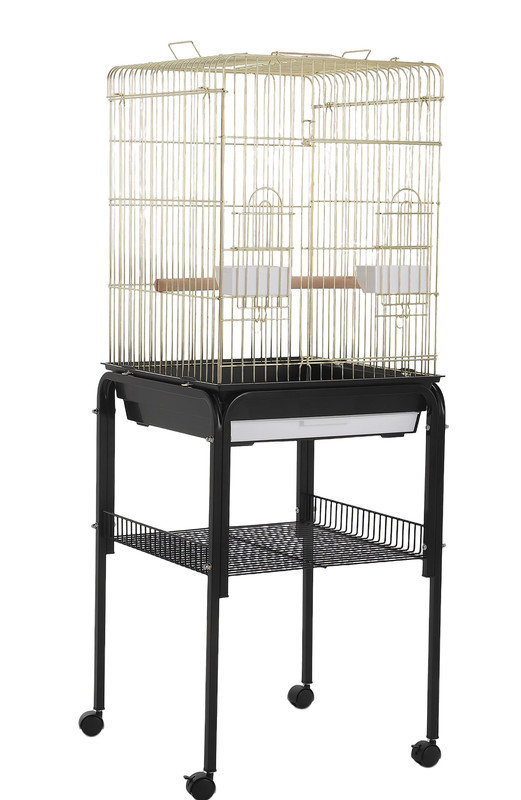 57" Open-Top Rolling Bird Cage with Stand, Removable Tray & Locking Casters