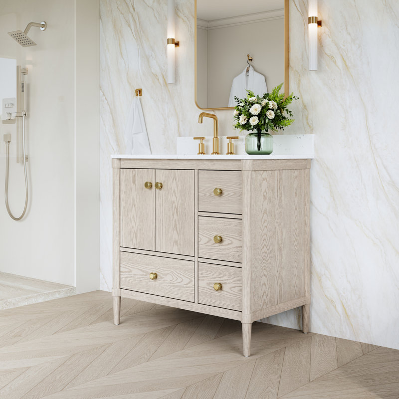 Gabby 36" Solid Wood Single Sink Bathroom Vanity With Carrera Quartz Top