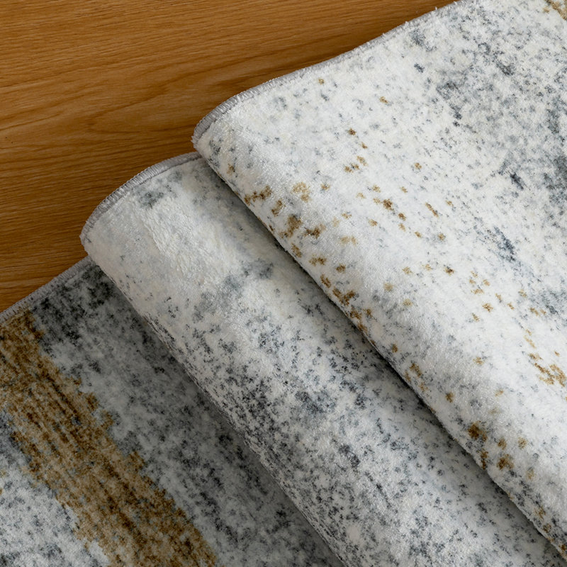 Modern Abstract Gray/White/Gold Machine Washable Area Rug, Rectangle 8' x 10'
