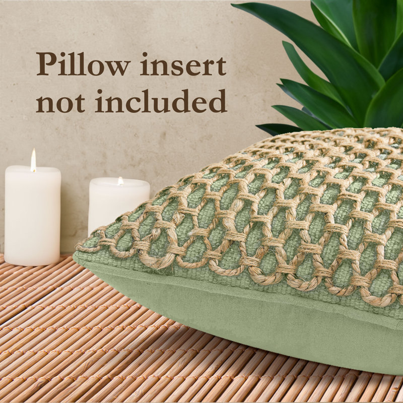 Boho Living Jada Decorative Pillow Collection Living Cotton Blend Square Throw Pillow Cover, Sage Green
