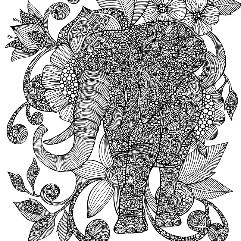 " Ruby The Elephant Lines " Mixed Media Print, 12" W x 12" H