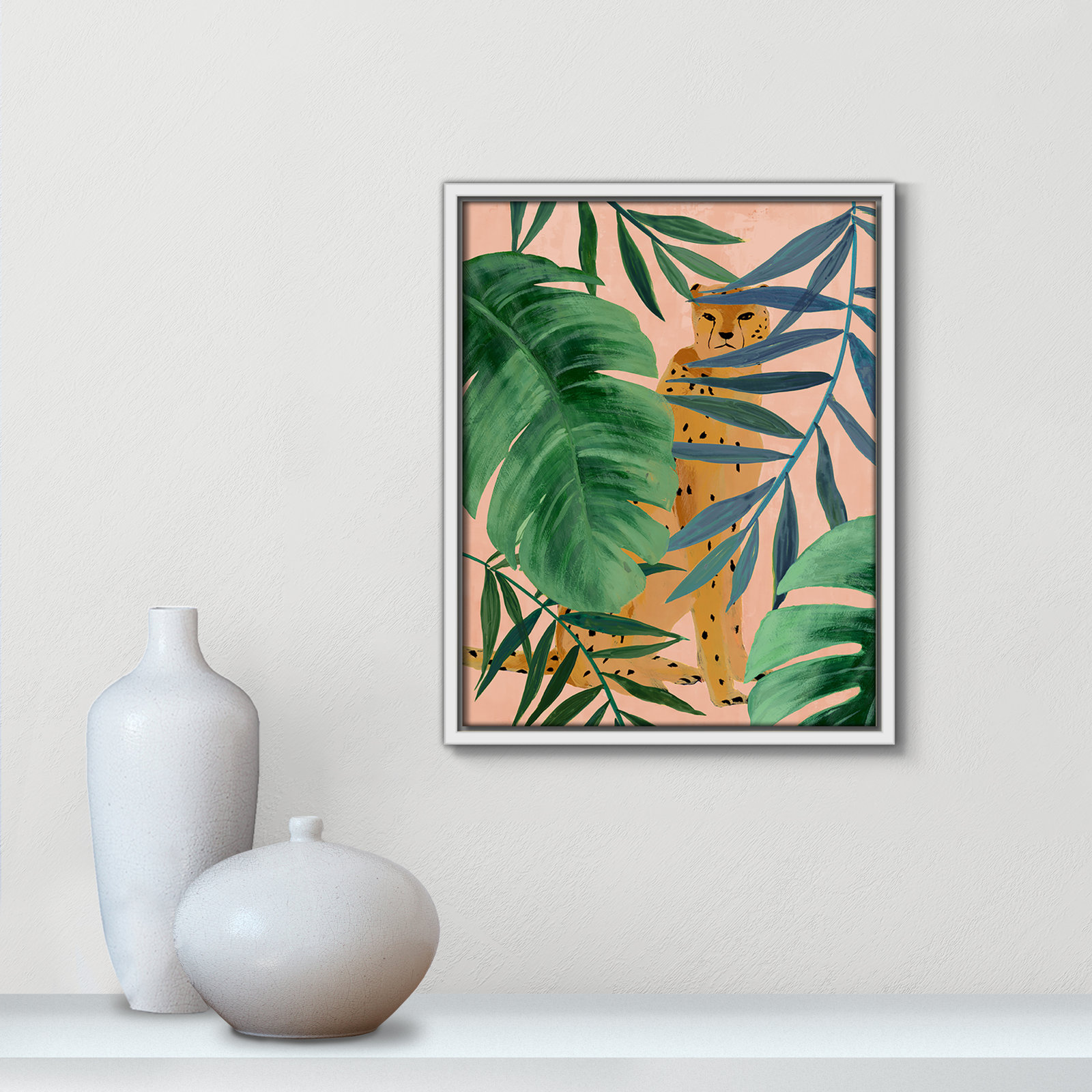 Allie "Silent Jungle" Painting by Isabelle Z, 15.5" H x 12.5" W x 2" D, White Framed Canvas