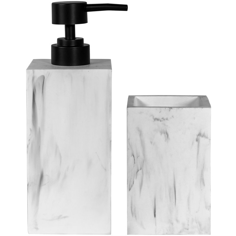 Square, 2 Pcs.,  Polyresin Modern Vanity Countertop Set in Marble White