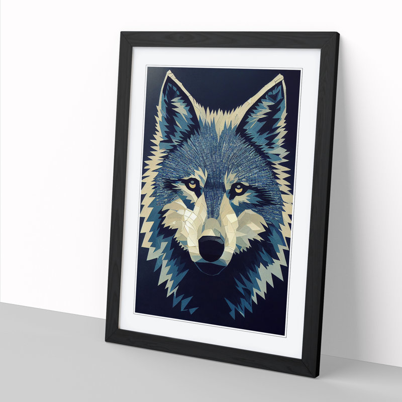 Wolf Mosaic - Single Picture Frame Print, 46cm H x 34cm W x 2cm D, Oak