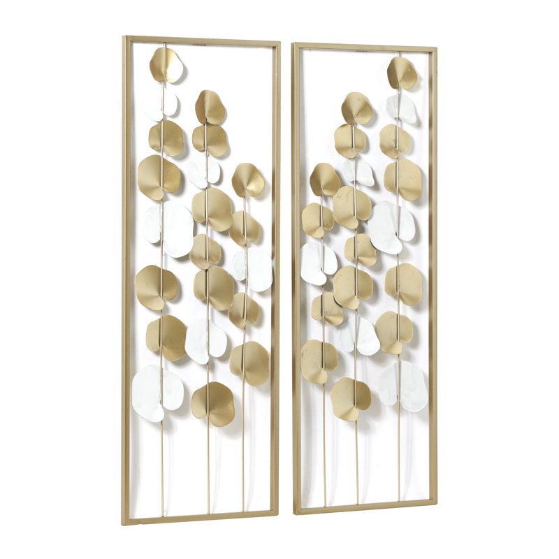 2-Piece Modern Metal Cut-Out Leaf Wall Decor with Rectangular Frames