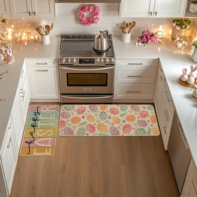 Happy Happy Kitchen Rugs - Multi - Ensemble de 2 tapis de sol à profil bas