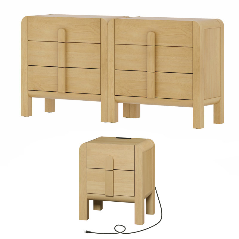 Ensemble de commode et table de chevet 6 tiroirs pour la chambre à coucher, ensemble de chambre à coucher 3 pièces avec profil incurvé, commode en bois Mid-Century