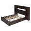 Grand lit en bois avec armoire tout-en-un, tablette et prises, espresso