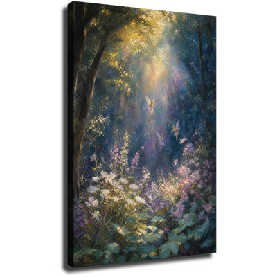 Impression sur toile, fées des forêts magiques, fleurs sauvages, lumière du soleil, rêve, forêt enchantée, décoration murale