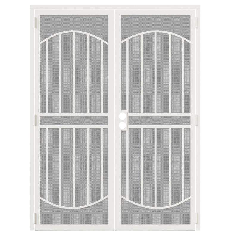  Porte moustiquaire de sécurité en acier maillé perforé avec finition résistante à la rouille et porte française réversible à deux trous en blanc