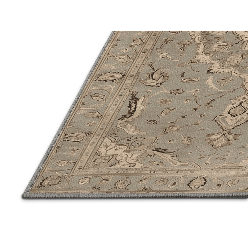 Machine Washable Tabriz Gray Area Rug, Rectangle 5' x 8'