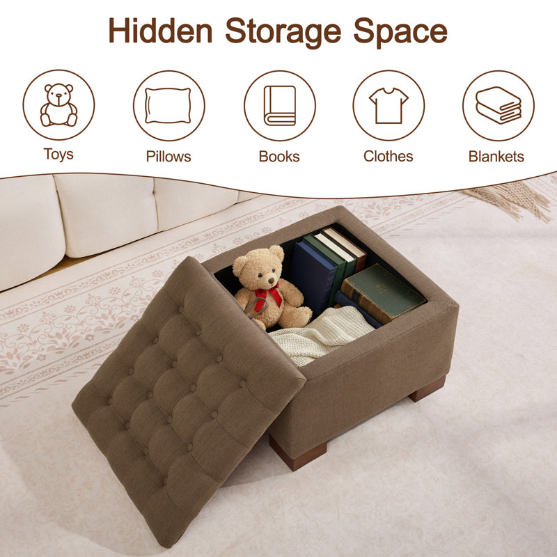 Repose-pieds de rangement carré capitonné de 23,2 po de largeur, 16.9" H x 23.2" W x 23.2" D, Brun