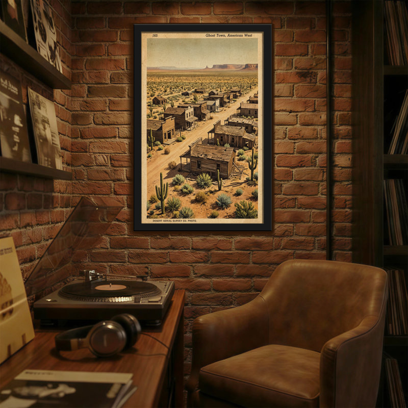 Ville du désert à la mode avec des bâtiments en bois et des cactus, H 36 po x l 24 po