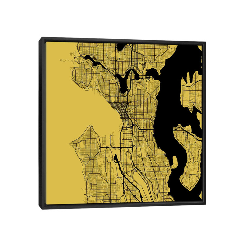 « seattle routes », impression sur toile tendue, H 18 po x l 18 po x P 1,5 po, Toile avec cadre noir, Pas de tapis
