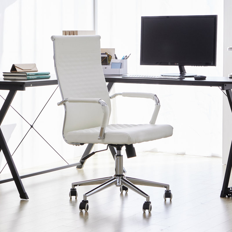 Fauteuil de direction pivotant avec dossier en cuir à motifs, Noir