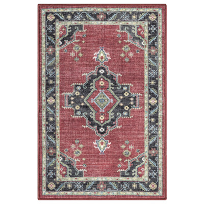 Lyanne Washable Non-Slip Red Area Rug