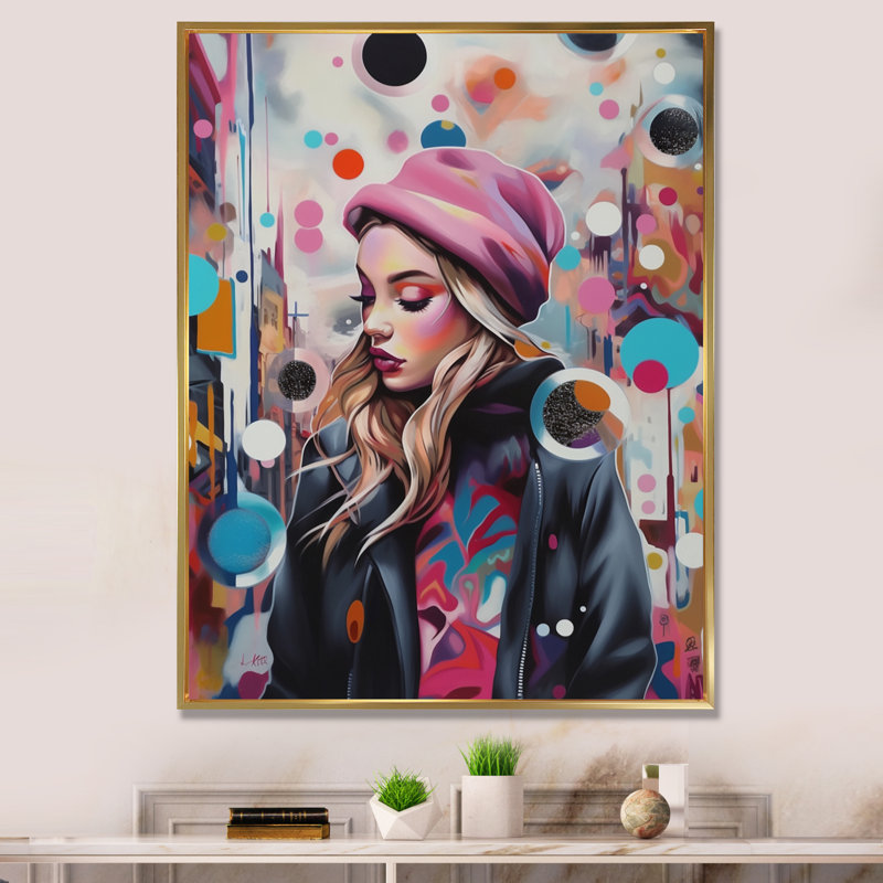 Portrait de femme pop art IV - Impression sur toile, H 32 po x l 16 po x P 1 po, Cadre flottant doré