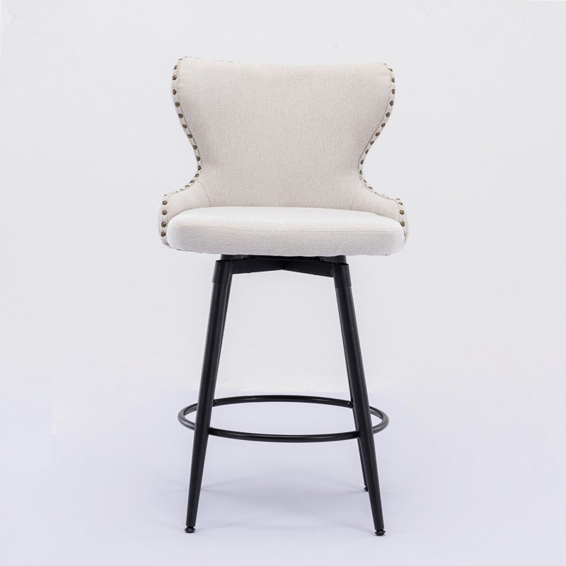 Ensemble 2 pièces de tabourets de bar pivotants à 180 ° avec pieds en métal, Beige, Siège d'une hauteur de 25,5 po