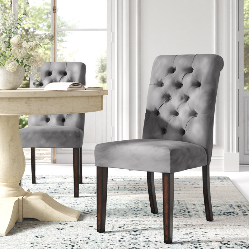 Ameriga 19.3'' H Tufted Upholstered Parsons Chair, Espresso, Grey Velvet