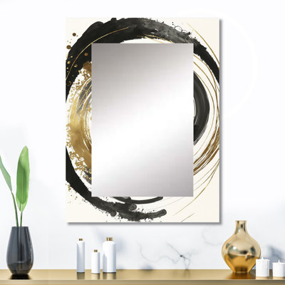«Black and Gold Curves IV - Abstract Spirals», miroir mural décoratif, art moderne imprimé en métal