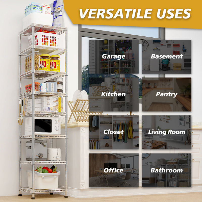 Étagère grillagée en métal à 8 niveaux à hauteur réglable H 70,87 po Traneka 1344 LBS NSF, Acier Inoxydable