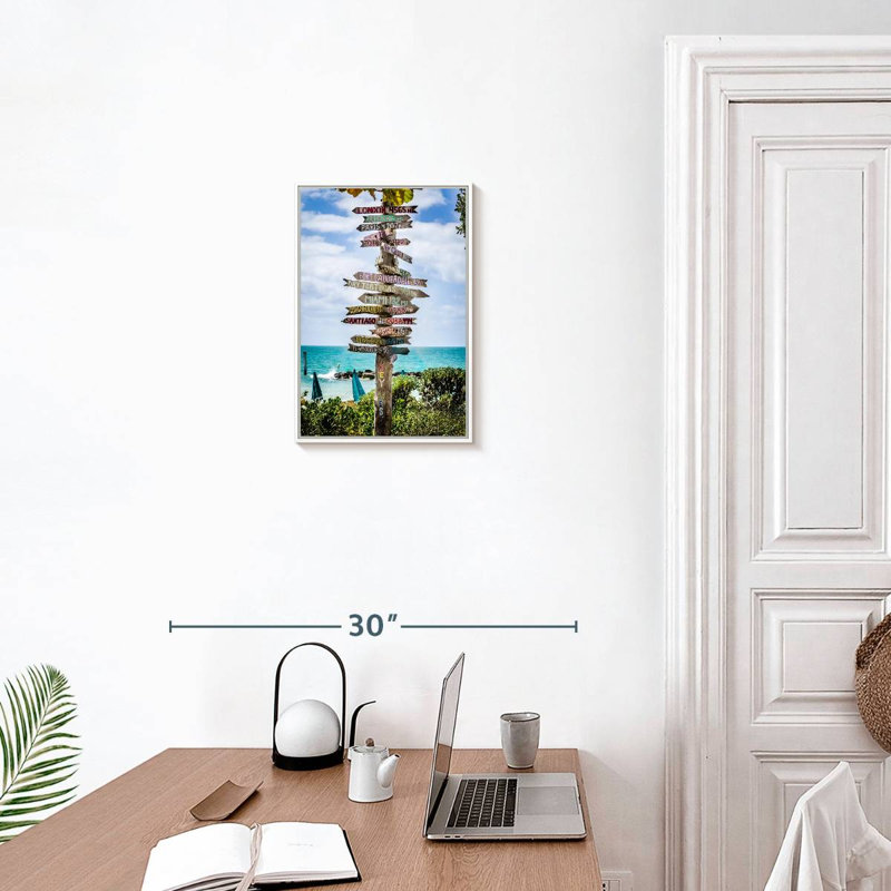 Panneaux de destination de Key West, Floating Frame White, 13" x 19"