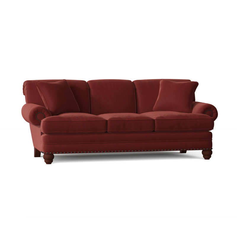 Spratt Sofa, Anello 26 Burgundy Performance Twill, Dark Brass, Pecan