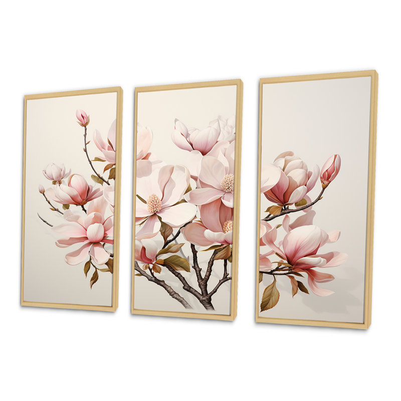 «Magnolias Minimalisme Dream I - Magnolias», ensemble d'art mural sur toile, Cadre naturel flottant