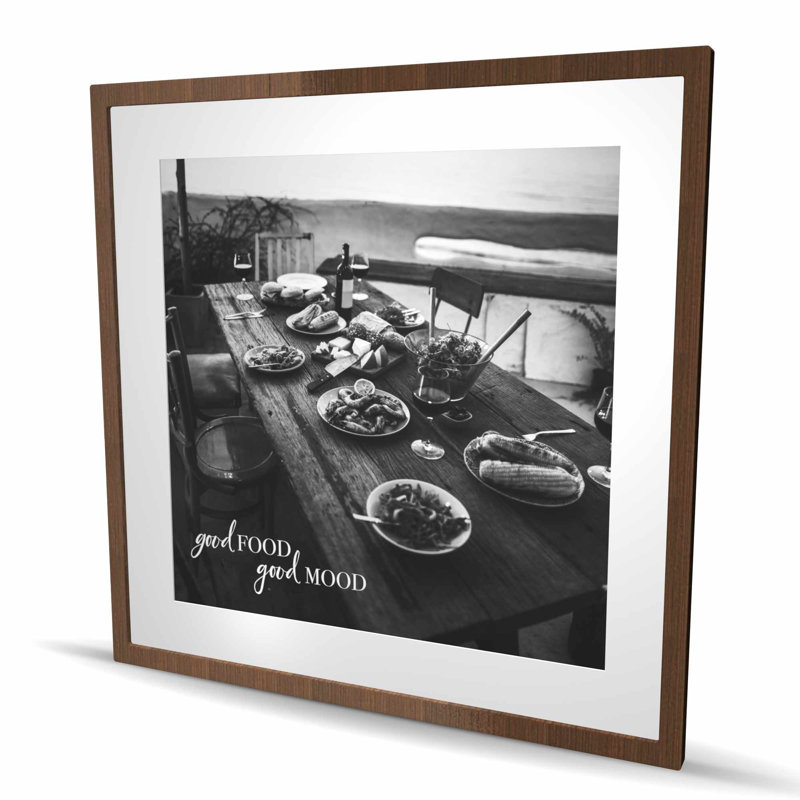 Bonne nourriture, bonne humeur - Impression encadrée monochrome pour la décoration intérieure