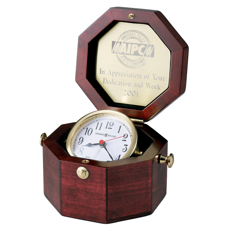 Weather and Maritime Traditional Analog Quartz Alarm Tabletop Clock in Glossy Rosewood