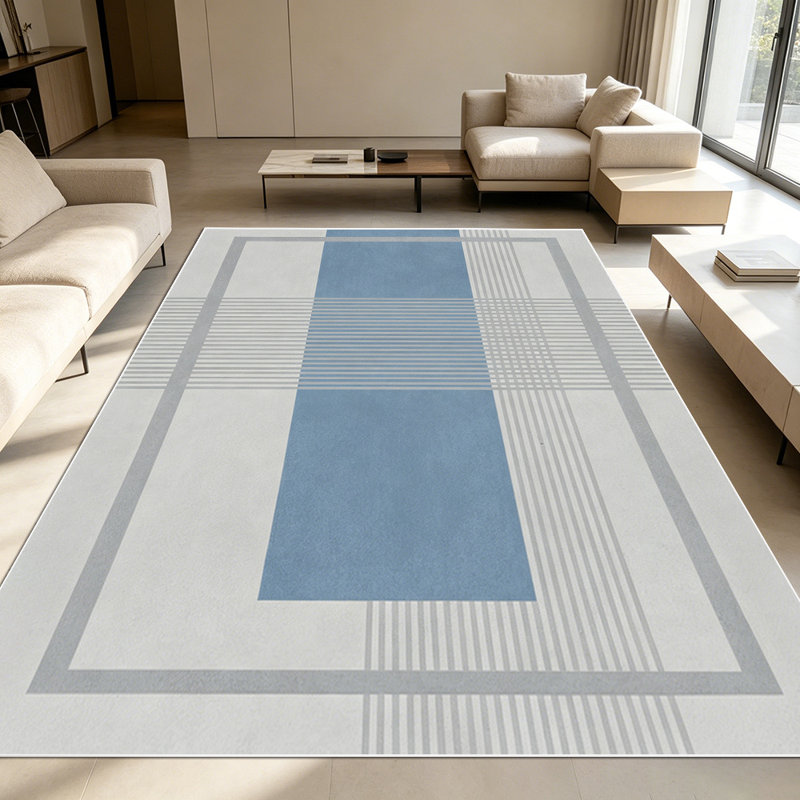 1PC Modern Geometric Stripe Plaid Neutral Blue Grey area rugs for Living Room, Soft and Comfortable, Suitable for all seasons, easy-to-maintain, machine washable Indoor floor mat, Under Table Farmhouse suitable for dining table, bedroom bedside, home