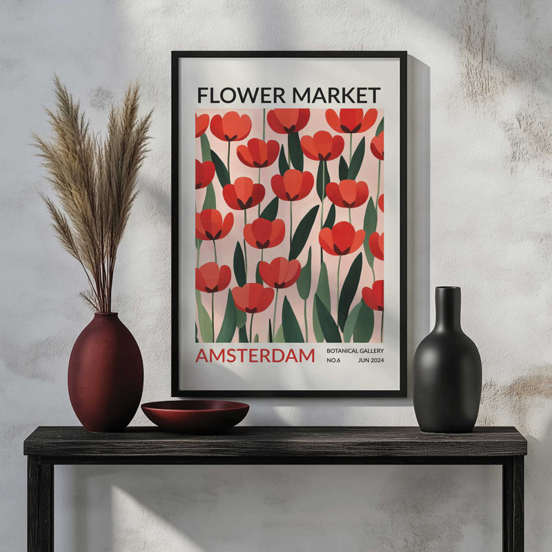 Amsterdam Flower Market I Print , H 25,25 po x l 19,25 po, Reproduction encadrée sans passe-partout, Or poli
