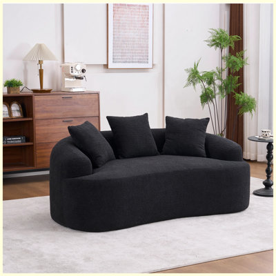 Loveseat | 2-Seater Chenille Upholstered Loveseat Sofa with Throw Pillows Black