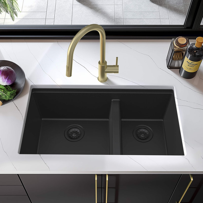Évier de cuisine encastré à double cuve en quartz 33 po L