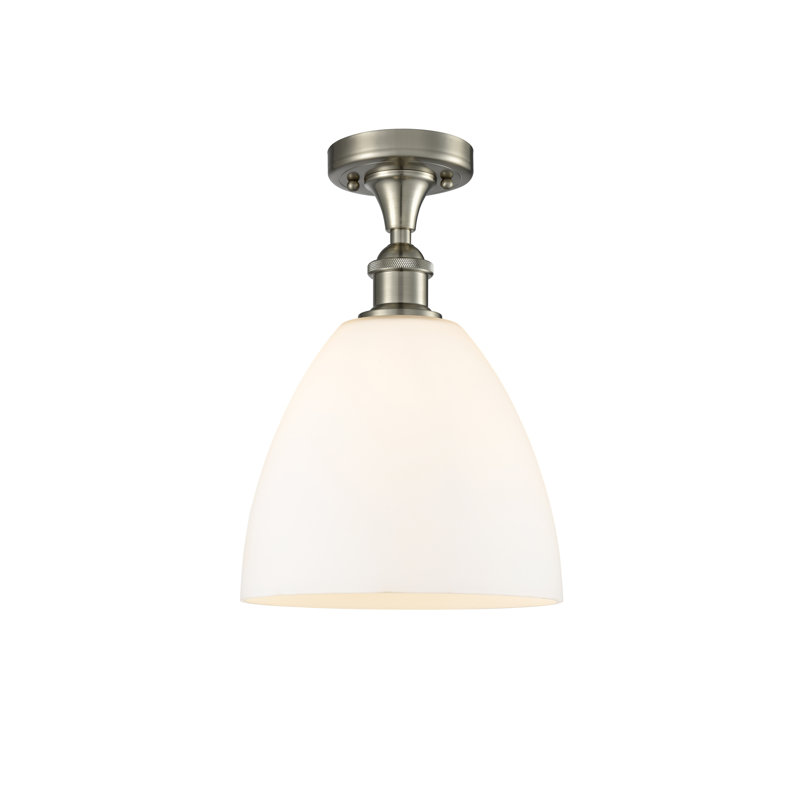 Plafonnier semi-encastré 1 lumière Yenesis, Blanc mat, H 13,25 po x l 9 po x P 9 po, Nickel satiné brossé