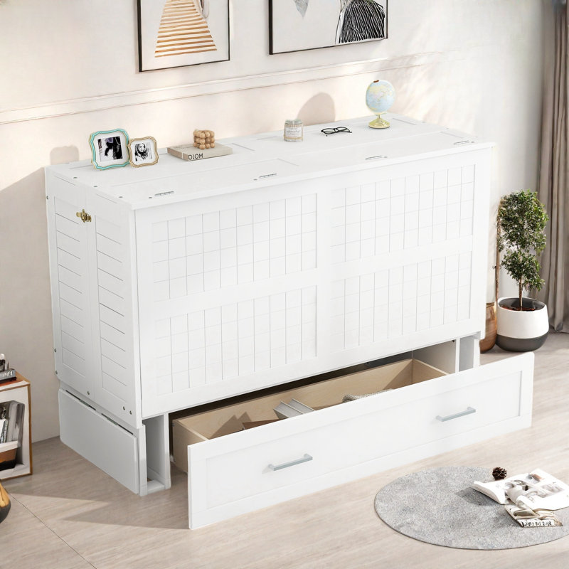 Mobile Murphy Bed With A Big Drawer And Little Shelves On Each Side