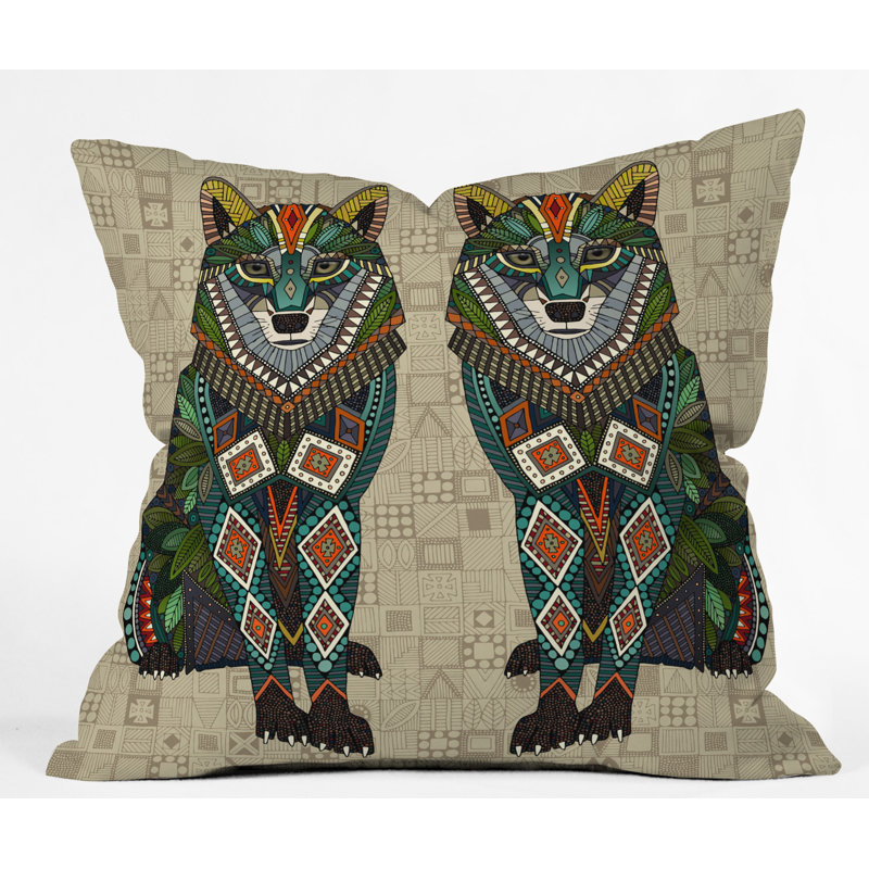 Coussin intérieur / extérieur Sharon Turner Wolf, 18 po x 18 po