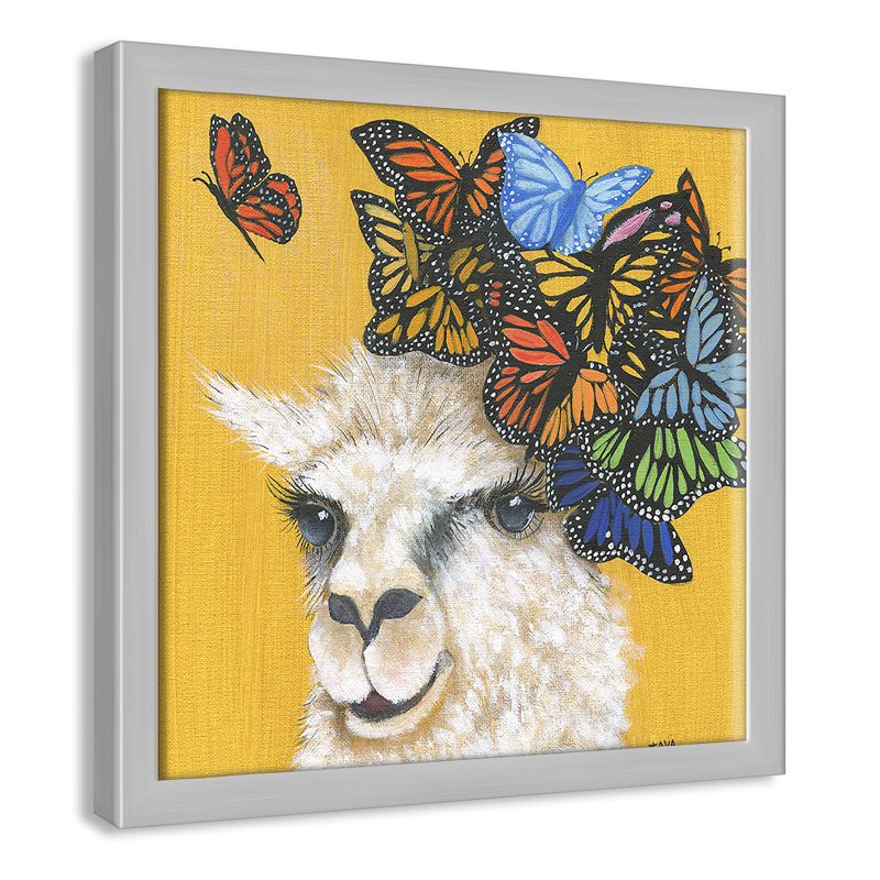 Art sur toile llama, H 13 po x l 13 po x P 1,18 po, Cadre argenté