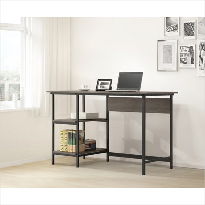 Industrial Computer Desk with 2 Storage Shelves and Metal Frame, Soft Gray, 47.25 in W