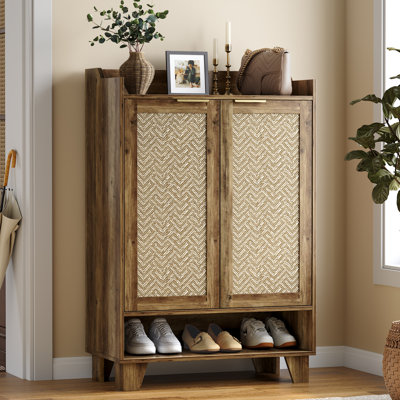   6-Tier Paper Weave Shoe Cabinet With 3 Adjustable Shelves, 45'' Tall Organizer For Entryway And Front Door