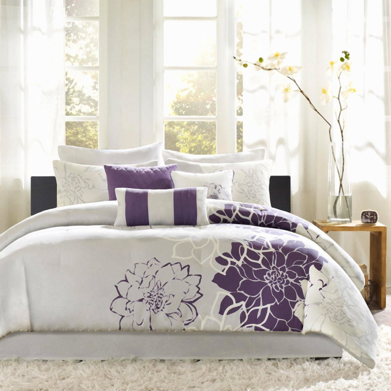Printed Cotton Sateen Comforter Set Taupe Grey/Purple Twin/Twin XL