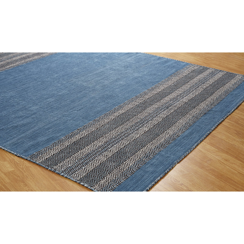Dolley Cotton Striped Area Rug in Teal, Rectangle 8'6" x 11'6"