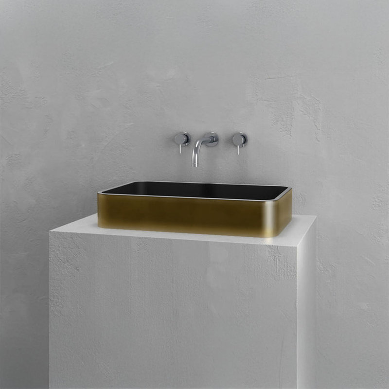 Vast Studio 39.4” L x  18.9” W Wall-Mounted Rectangular Bathroom Sink –Aged Brass/Black Elevated Concrete, Brass/Black