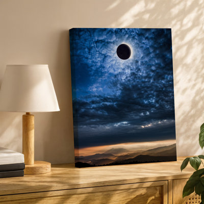 Canvas A Dramatic Celestial Scene Featuring A Total Solar Eclipse Where Wall Art A Darkened Moon Obscures The Sun Surrounded By Canvas Wall Art