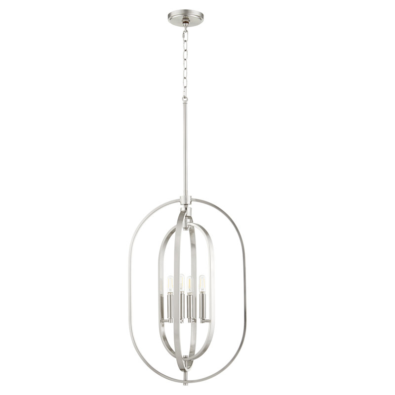 Lustree géométrique lanterne 4 lumières Altus, Nickel satiné