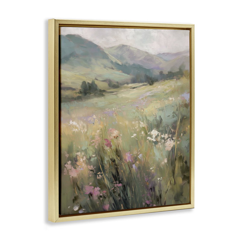 Cadre flottant Sunlit Meadows Landscape, design par Svetlana Aleynikova, Cadre flottant métallique doré, H 21 po x l 17 po