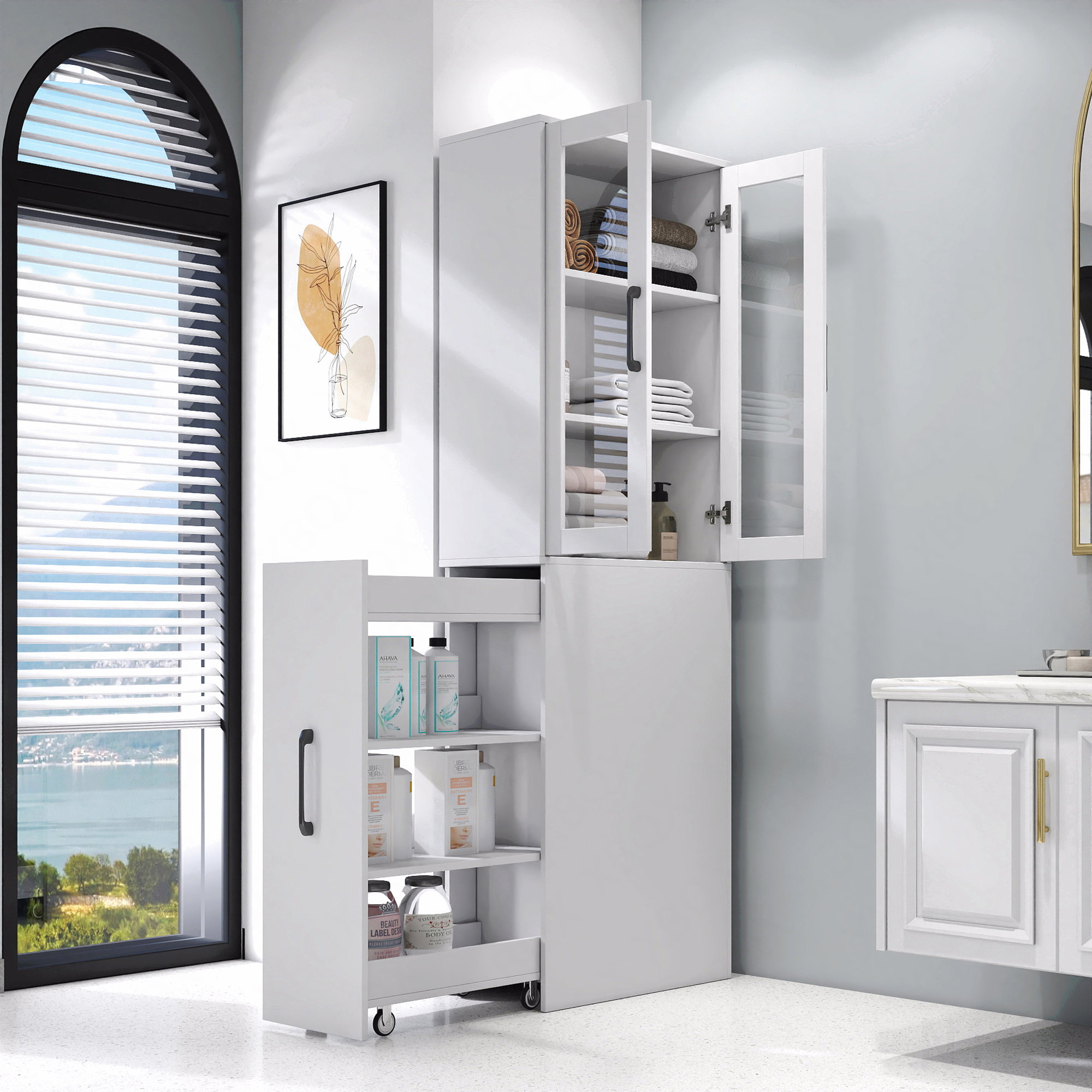 Latitude Run® 70.87"H Modern Glass Wood Storage Cabinet - 87" Design ...